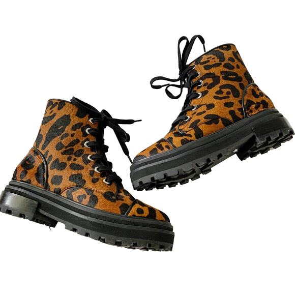 Schutz Maylova Leopard Suede Combat Bootie 8 Brown NEW - Picture 3 of 9